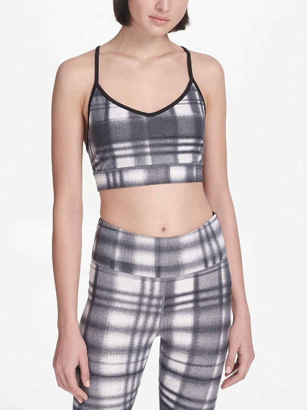 DKNY Womens Activewear Eclipse Plaid Sports Bra